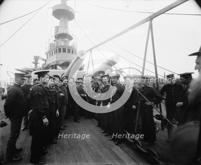U.S.S. Oregon, distributing mail, between 1896 and 1901. Creator: Unknown.