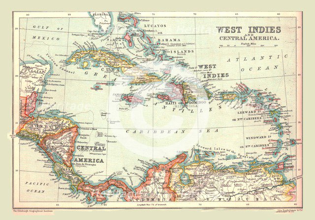 Map of the West Indies and Central America, 1902.  Creator: Unknown.