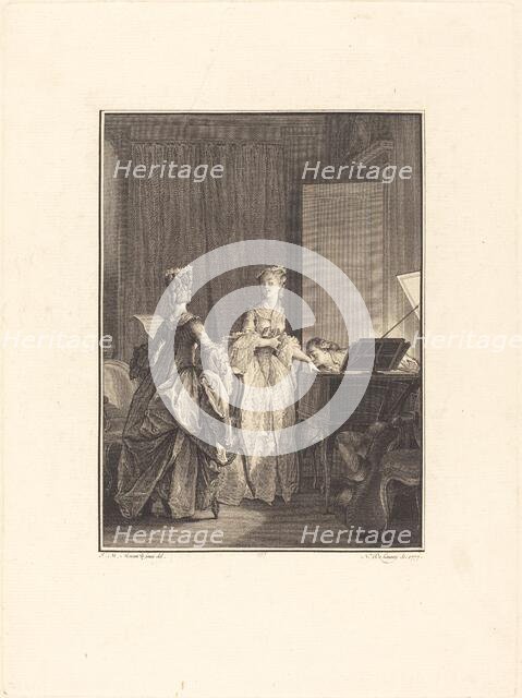 Il appliqua sur cette main un baiser que je sentis sur mon coeur, 1777. Creator: Nicolas Delaunay.