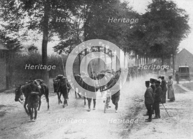 British cavalry lancers, France, 1914. Artist: Unknown