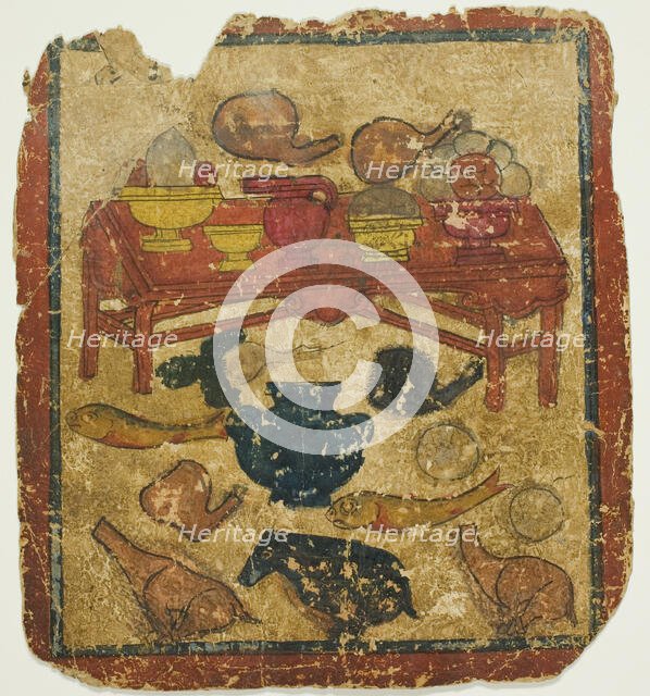 Offerings of Food, from a Set of Initiation Cards (Tsakali), 14th/15th century. Creator: Unknown.