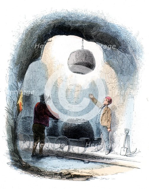 Coal mining: sending baskets (corves) of coal to the surface of a mine, 1852. Artist: Unknown