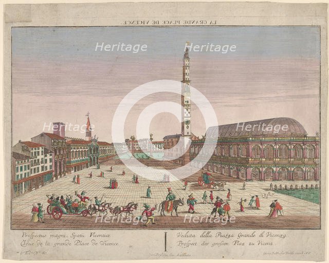 View of the Piazza dei Signori of Vicenza with horse-drawn carriages and figures ..., ca. 1750-1801. Creator: Georg Balthasar Probst.