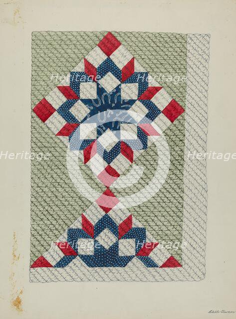 Quilt - "Double Star", c. 1940. Creator: Edith Towner.