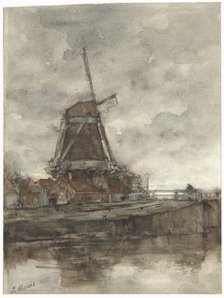 Mill and the bridge at the North-West-Buitensingel in The Hague, 1877. Creator: Jacob Henricus Maris.
