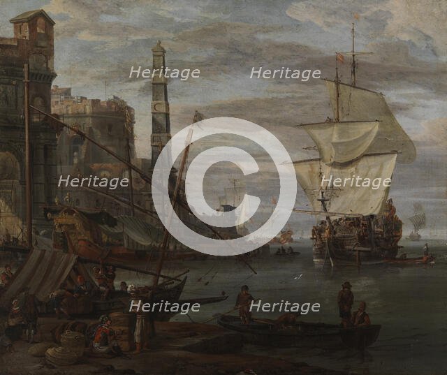 Harbour scene, 1670-1699. Creator: Abraham Storck.
