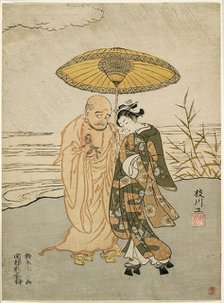 Daruma and a young woman in the rain, 1765. Creator: Suzuki Harunobu.
