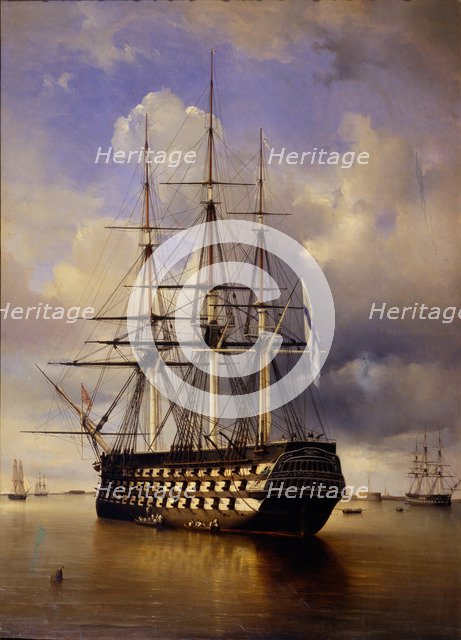 Russian battleship Imperator Aleksandr I (Emperor Alexander I), 1840. Artist: Perrot, Ferdinand Victor (1808-1841)