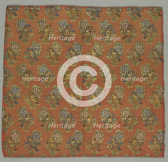 Taffeta Fragment with Gul-u-Bulbul (Rose and Nightingale) Pattern, 1700s. Creator: Unknown.