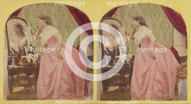 Woman admiring herself in the vanity, about 1860. Creator: Thomas Sutton.