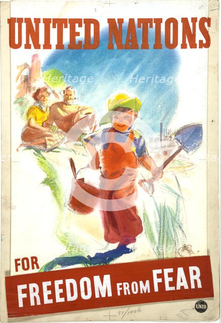 Unity of Strength: 'United Nations for freedom from fear', World War II poster, June 1941. Creators: Central Office of Information, Unknown.