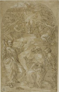Saint Peter, Saint Augustine and a Female Saint in Adoration of the Eucharist, n.d. Creator: Unknown.