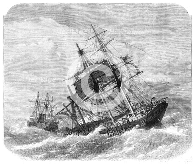 The late collision off The Lizard: H.M.S. Terrible towing The Calcutta into Plymouth, 1869. Creator: Unknown.