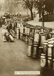 Milk churns at Hyde Park during the General Strike, London, 1926, (1935). Creator: Unknown.