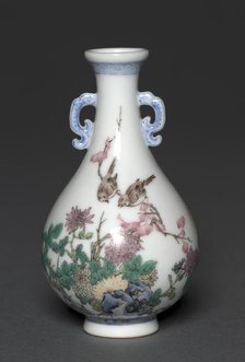 Miniature Vase with Birds and Chrysanthemums, 1736-1795. Creator: Unknown.