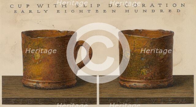 Cup with Slip Decoration, c. 1937. Creator: John Matulis.