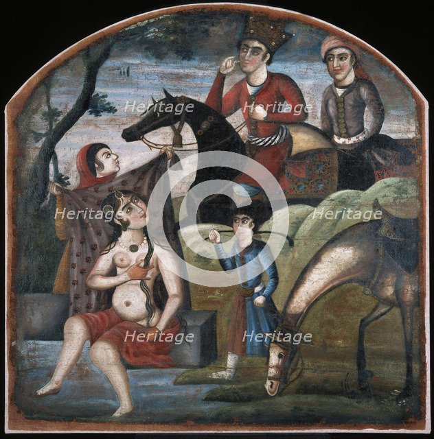 Khusraw Discovers Shirin Bathing. (From Pictorial Cycle of Eight Poetic Subjects), Mid of the 18th cen.. Artist: Iranian master  