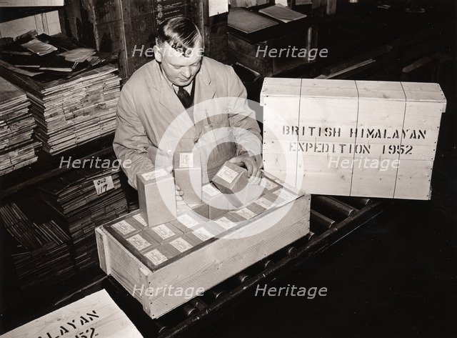 Packing Rowntree provisions for the British Himalayan Expedition, York,  Yorkshire, 1952. Artist: Unknown