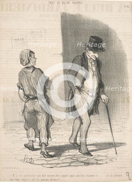 V'la un particulier qui doit ...être inquiet ..., 19th century. Creator: Honore Daumier.
