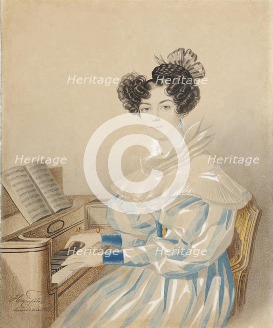 Portrait of Tatiana Petrovna Lvova (1789-1848), née Poltoratskaya, 1820s. Creator: Hampeln, Carl, von (1794-after 1880).