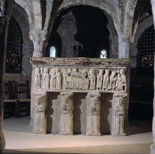 Old Cathedral of Roda de Isábena, crypt where the sarcophagus of Saint Raymon is located, beautif…