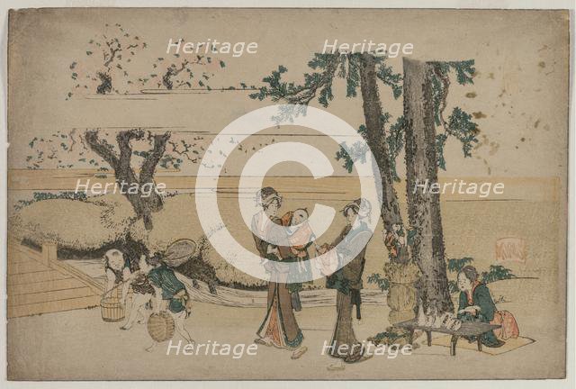 Woman Passing a Roadside Shop Near Oji, early 1800s. Creator: Katsushika Hokusai (Japanese, 1760-1849).