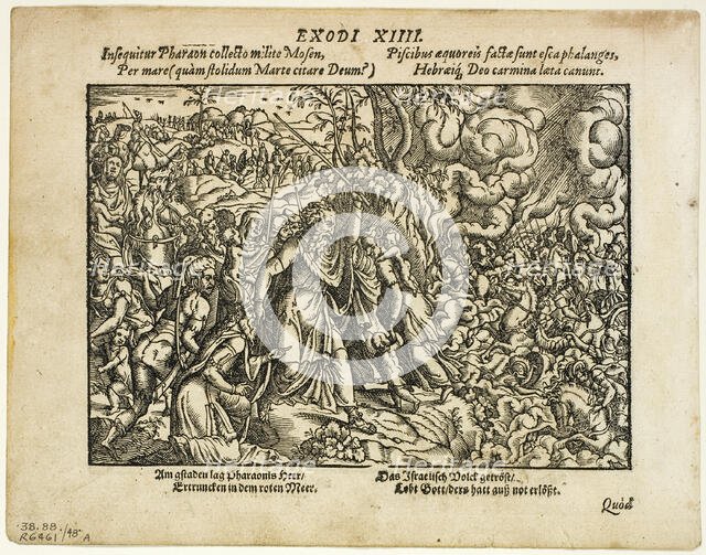 The Passage of the Red Sea (recto) and The Burial of Jacob (verso) from Neuwe...1937. Creators: Jost Ammon, Max Geisberg.