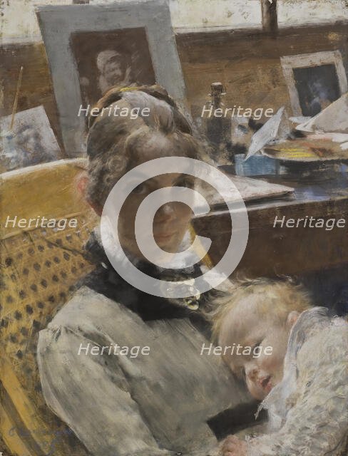 A Studio Idyll. The Artist's Wife and their Daughter, 1885. Creator: Carl Larsson.