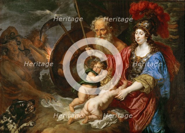 Minerva and Saturn protecting Art and Science from Envy and Falsehood.