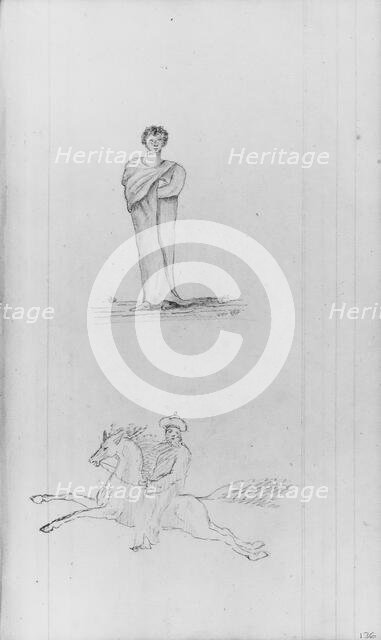 Standing Male Figure; Male Figure on a Horse (from Sketchbook), . Creator: John William Casilear.