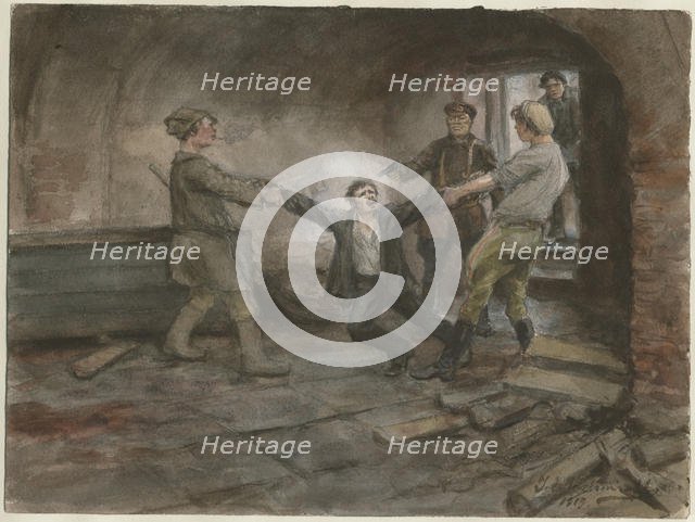 Man being held and executed (from the series of watercolors Russian revolution), 1919. Artist: Vladimirov, Ivan Alexeyevich (1869-1947)