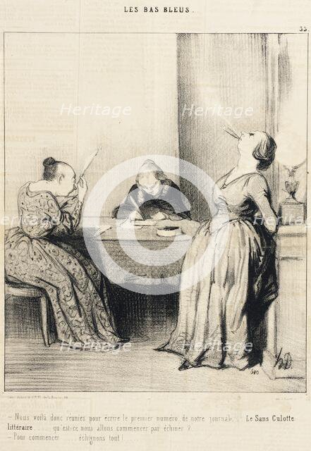 Nous voilà...réunies pour écrire le premier numéro.., 1844. Creator: Honore Daumier.