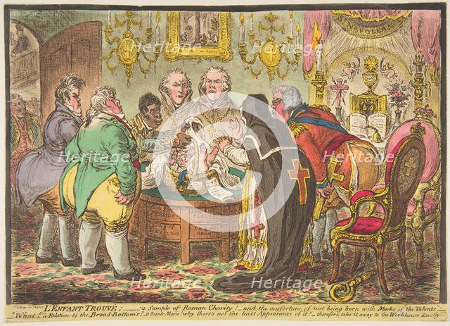 L'Enfant Trouvé:-a Sample of Roman Charity!-or-the Misfortune of Not Being Born wi..., May 19, 1808. Creator: James Gillray.
