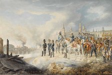Napoleon and his staff on a hill before the burning Moscow, 1812-1814.