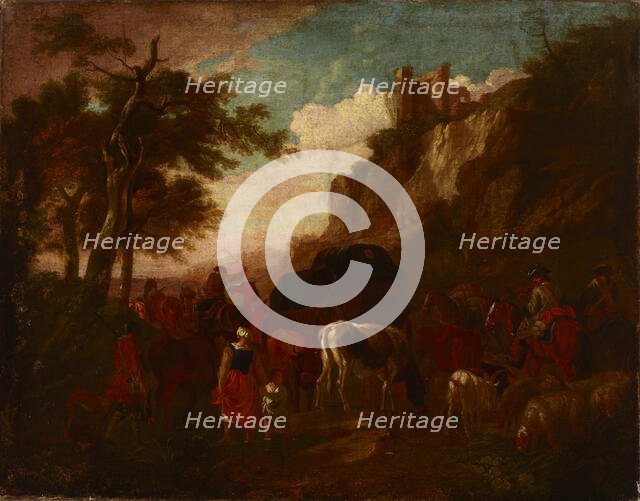 Cavalcade of Horsemen and a Herd of Cattle, 18th century. Creator: Unknown.