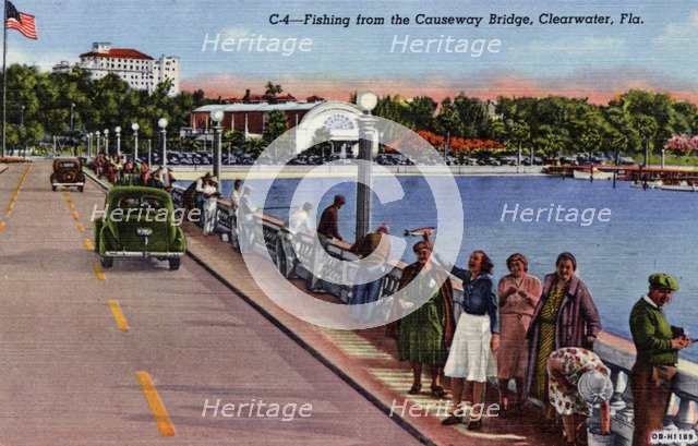 Fishing from the Causeway Bridge, Clearwater, Florida, USA, 1940. Artist: Unknown