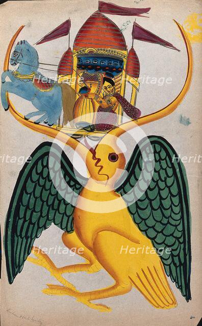 Rama and Sita being carried in the beak of Jatayu, c1880. Creator: Unknown.