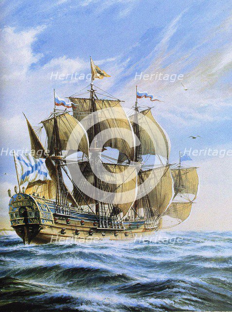 Russian ship of the line Poltava, 1712. Artist: Anonymous  