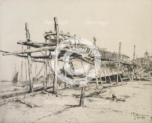 High noon in the boatyard, Rye, 1909. Creator: Martin Hardie.