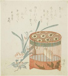 Bird cage and flowers, early 19th century. Creator: Shinsai.