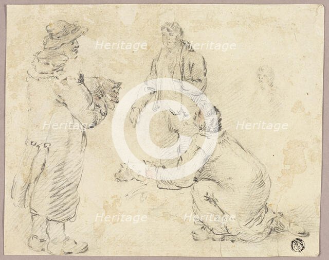 Three Men with Dogs, n.d. Creator: Unknown.