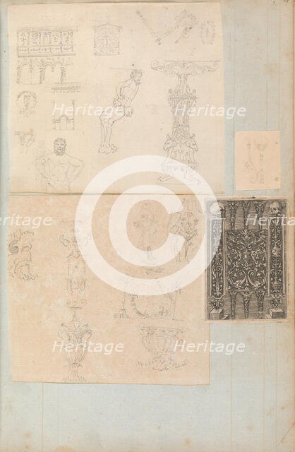 Page from a Scrapbook containing Drawings and Several Prints of Architecture, Int..., ca. 1800-1850. Creators: Workshop of Charles Percier, Workshop of Pierre François Léonard Fontaine.