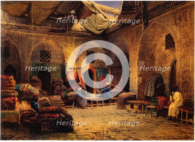 The Carpet Shop in Cairo, 1875. Artist: Makovsky, Konstantin Yegorovich (1839-1915)
