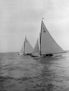 The 6 Metre 'Sioma' and 'Ejnar' racing upwind, 1912. Creator: Kirk & Sons of Cowes.