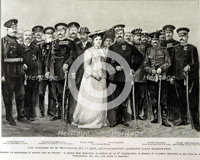 Victims of Serbian revolution on 11th of june, 1903,engraving of the Illustration, 1903 with Alex…