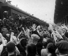 Russian Soldiers Being Waved to as They Head Off to the Front by Train, 1941. Creator: British Pathe Ltd.