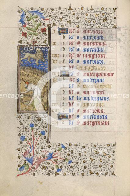 A Man Reaping; Book of Hours, about 1415-1420. Creator: Workshop of the Master of the Rohan Hours.