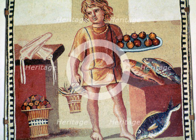 Roman mosaic of a slave boy in a kitchen. Creator: Unknown.