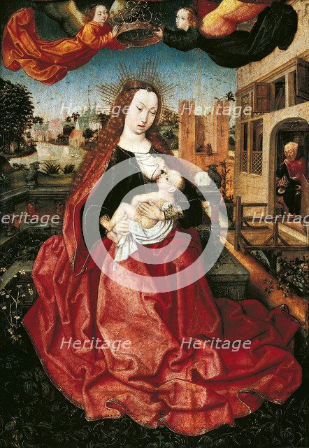 Madonna and Child crowned by two angels, 1490s. Artist: Master of Frankfurt (1460-ca. 1533)