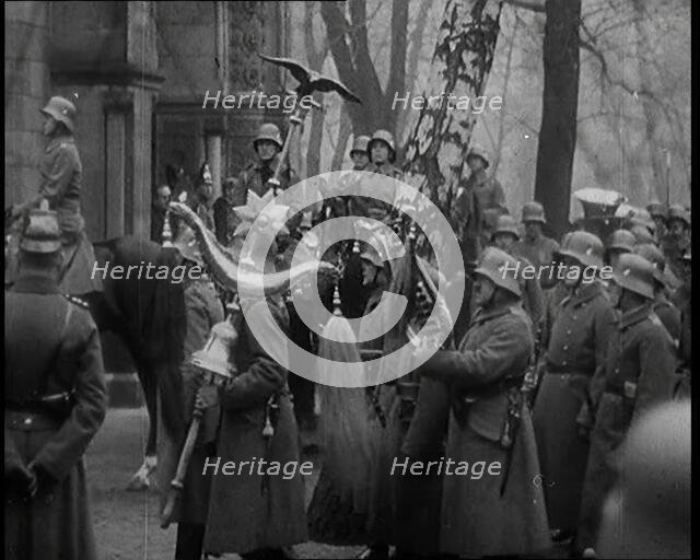 German Soldiers Riding Horses During the State Funeral of Manfred Albrecht Freiherr von..., 1925. Creator: British Pathe Ltd.